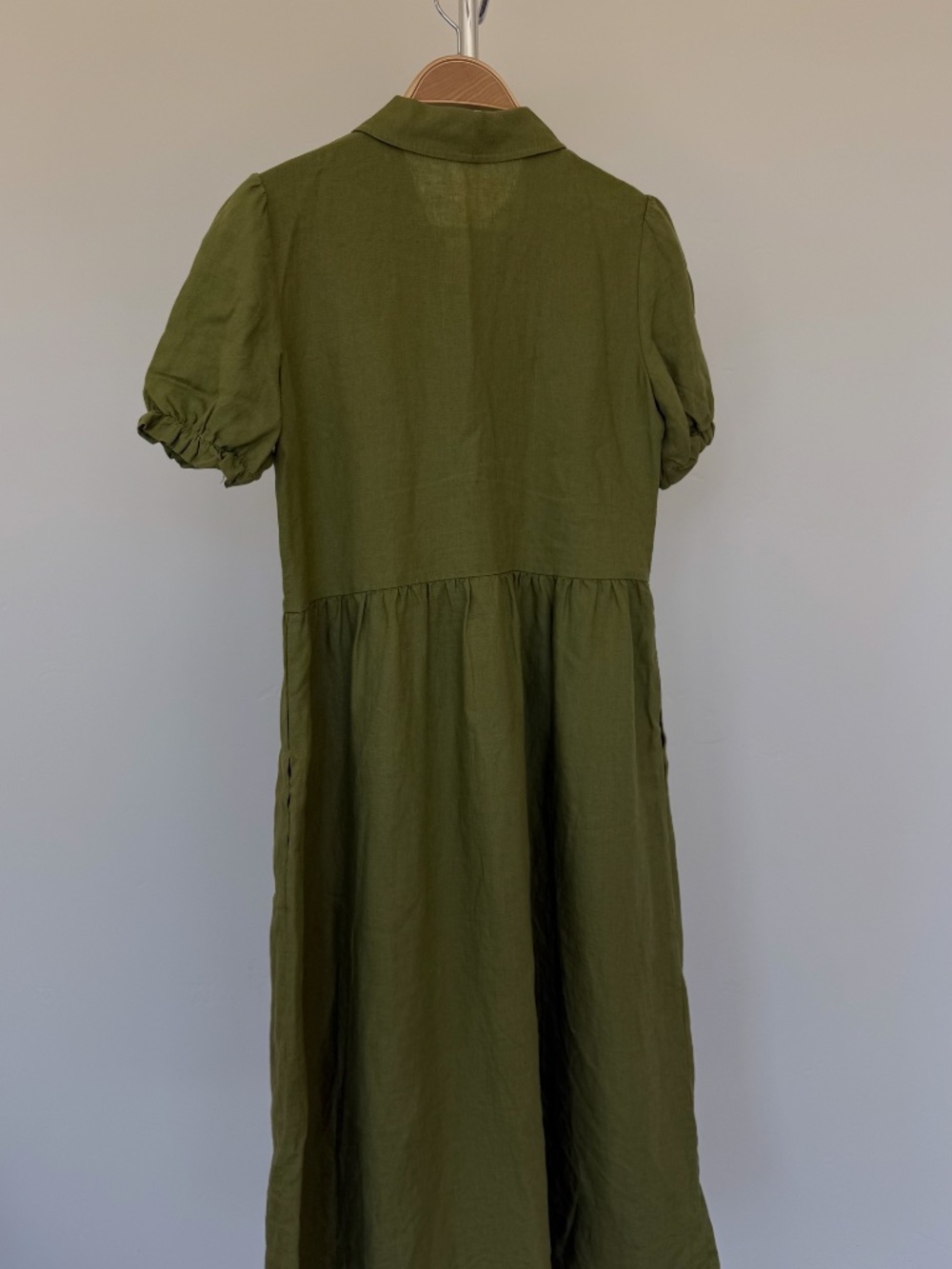 Wilfred Aritzia Olive Green Linen Blend Button Front Midi Dress XS-S - Picture 8 of 9